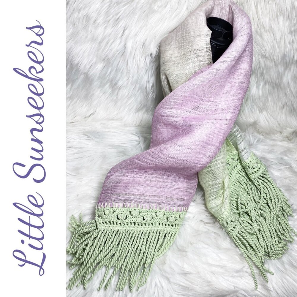 NWT LITTLE SUNSEEKERS 100% LINEN SCARF‎ SWIM COVER PINK GREEN METALLIC FRINGE,